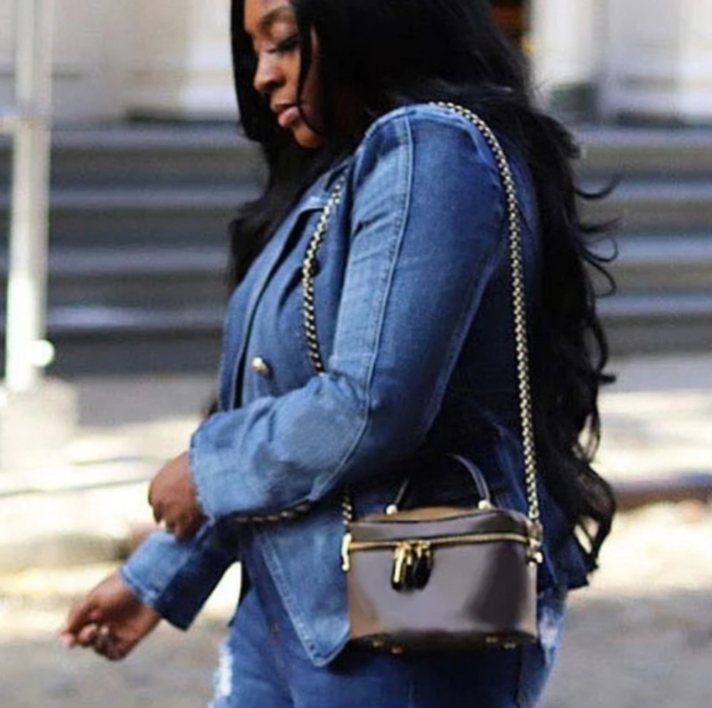 Denim button up pocket, turndown collar long sleeve jacket